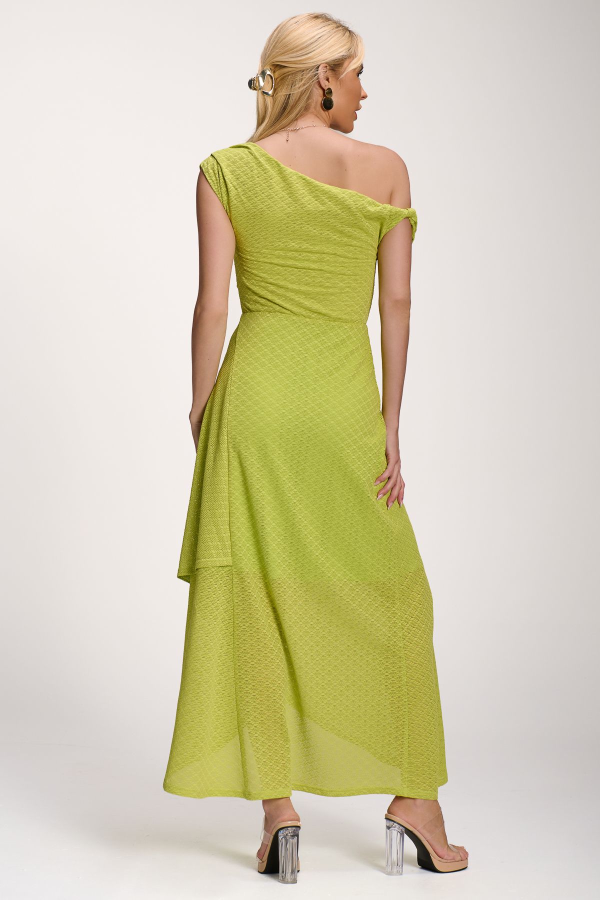 Jolie Moi Textured Asymmetric One Shoulder Maxi Dress