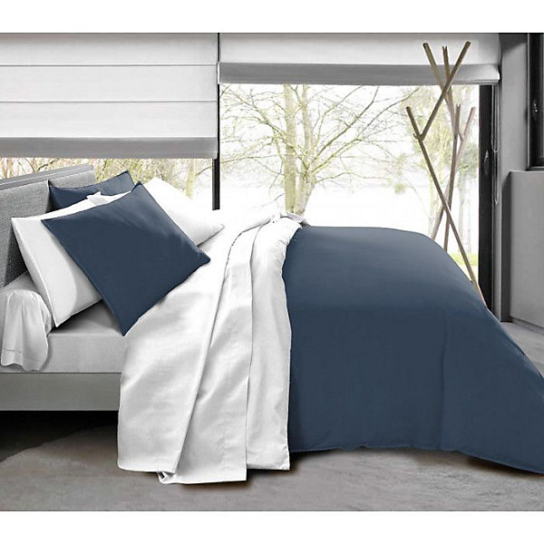 Pack complet 6 pièces Marine/Blanc réversible housse de couette pour lit 140 x 190 cm
