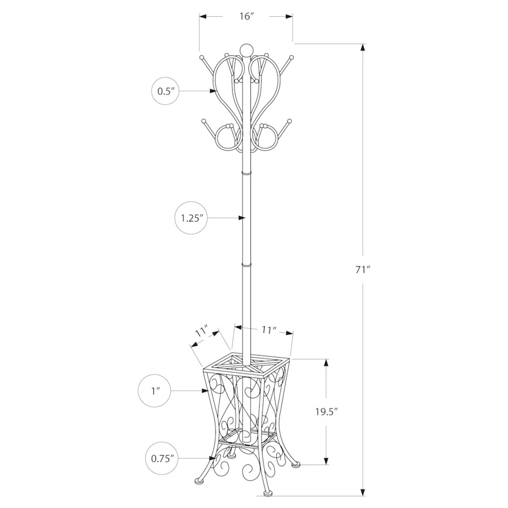Coat Rack - 71H / Black Metal with an Umbrella Holder