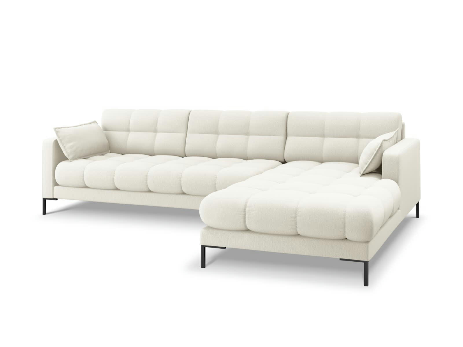 MAMAIA - Canapé d'angle droit 5 places en tissu structurel beige clair