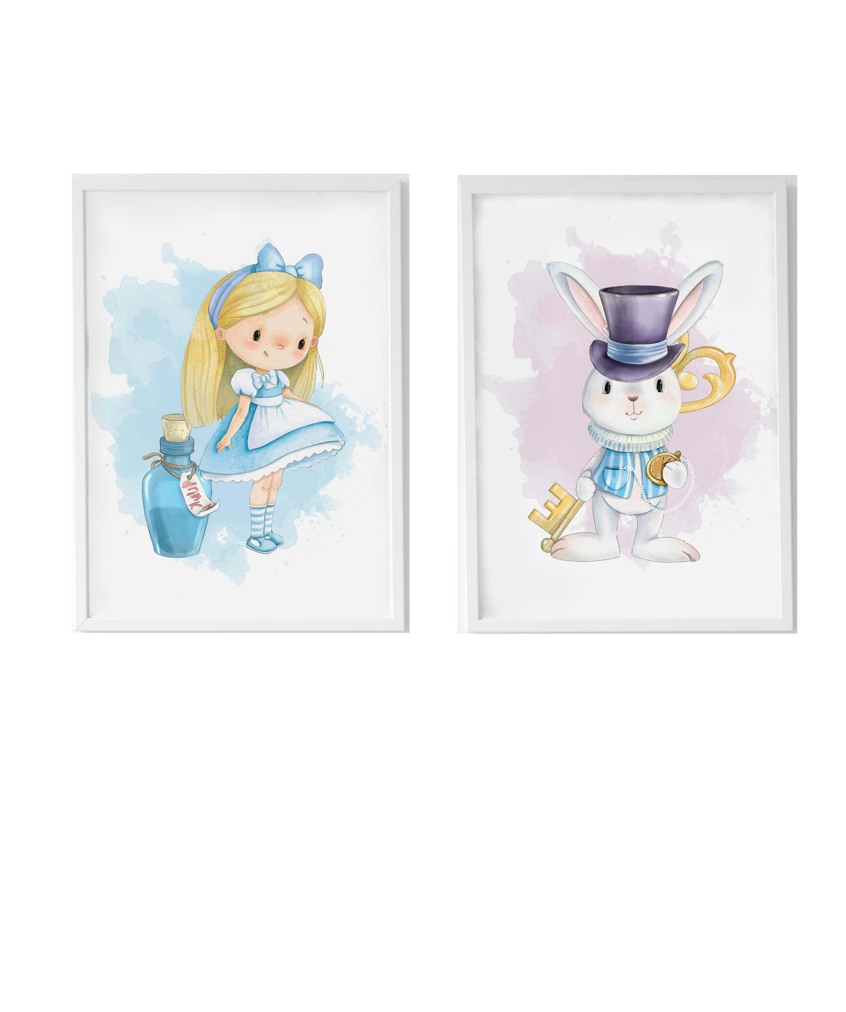 DECOWALL - Pack encadré bois blanc impression le potion clé de lapin 43X33 cm