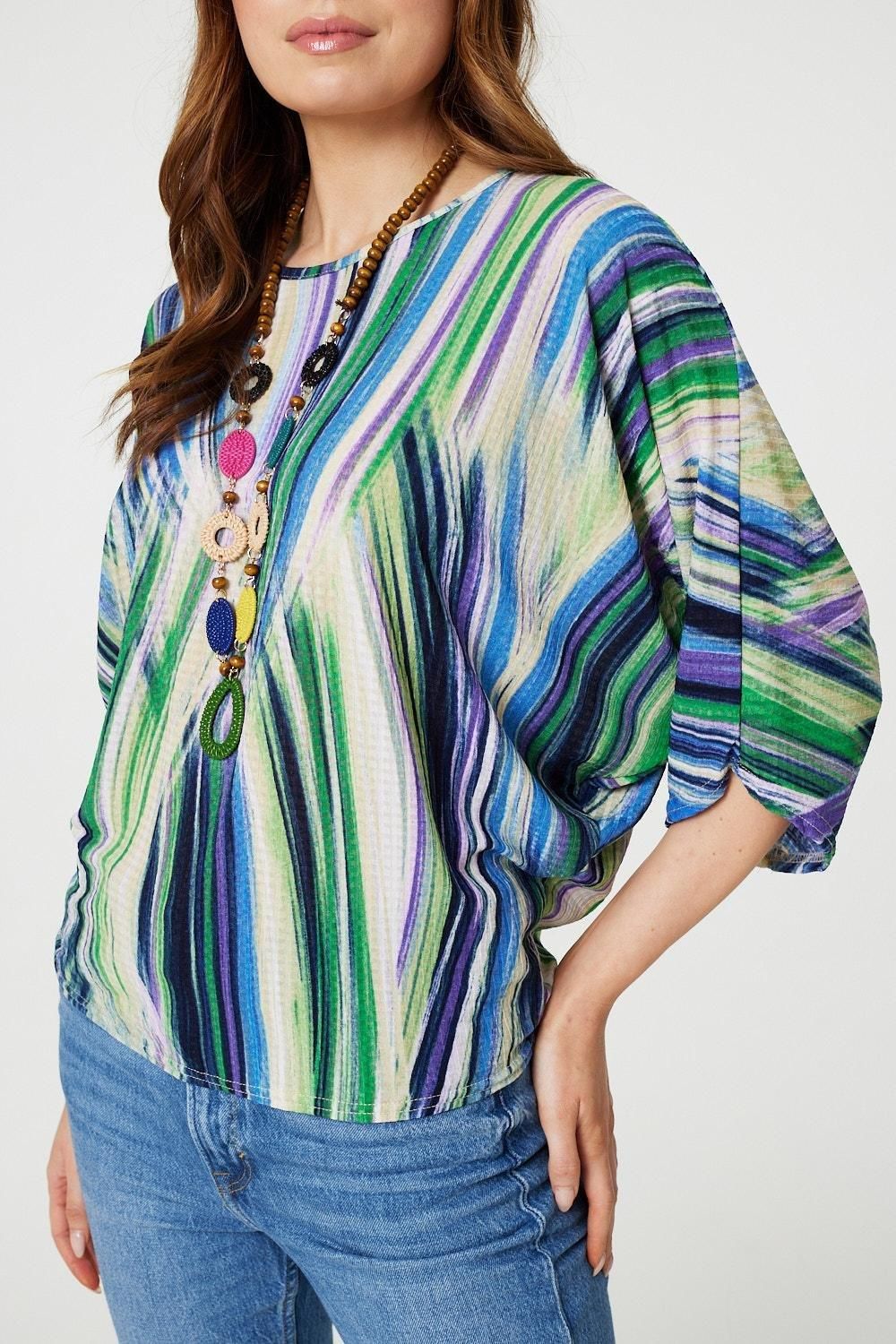 Izabel London Brushstroke Print Top with Necklace