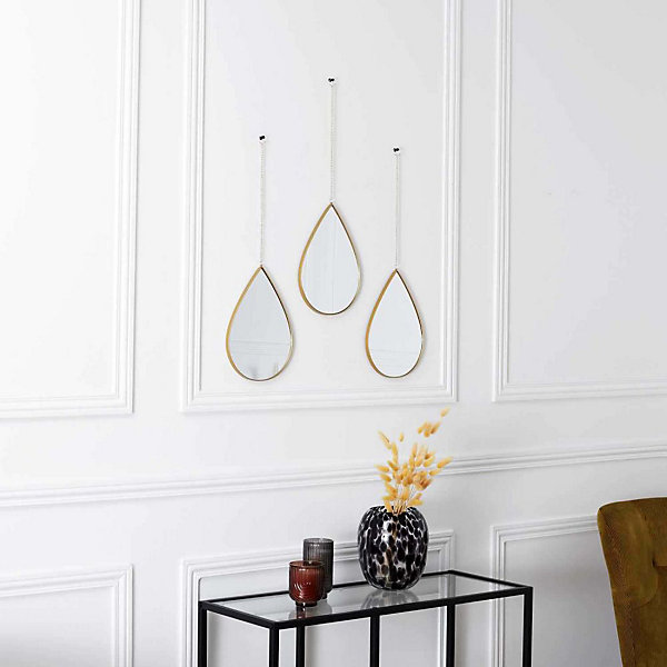 Miroir suspendu goutte doré (Lot de 3)