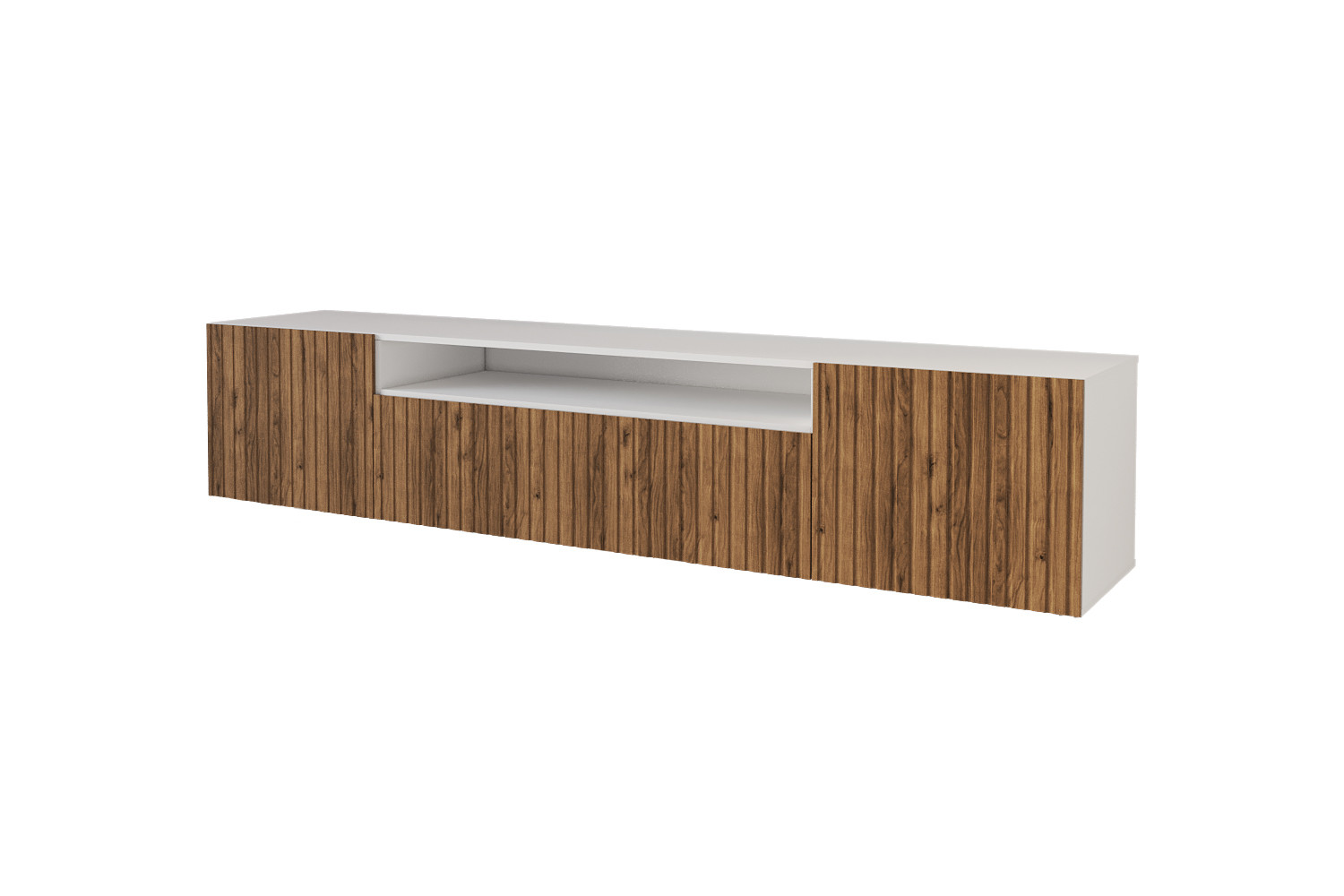 Szafka RTV z frezowanymi frontami wisząca KITO-W - 200x40x41 cm -Brązowy