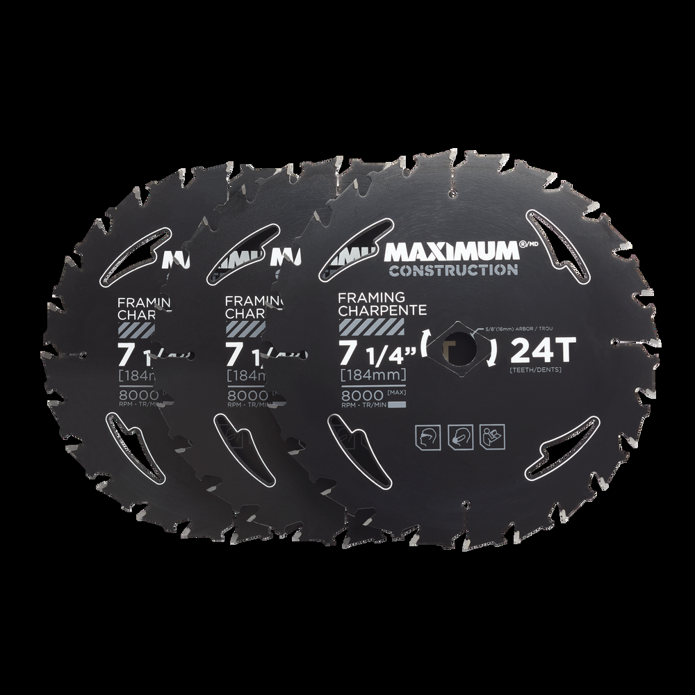 MAXIMUM 7-1/4-in 24T Carbide Tipped Framing Circular Saw Blades for Wood, 3-pk