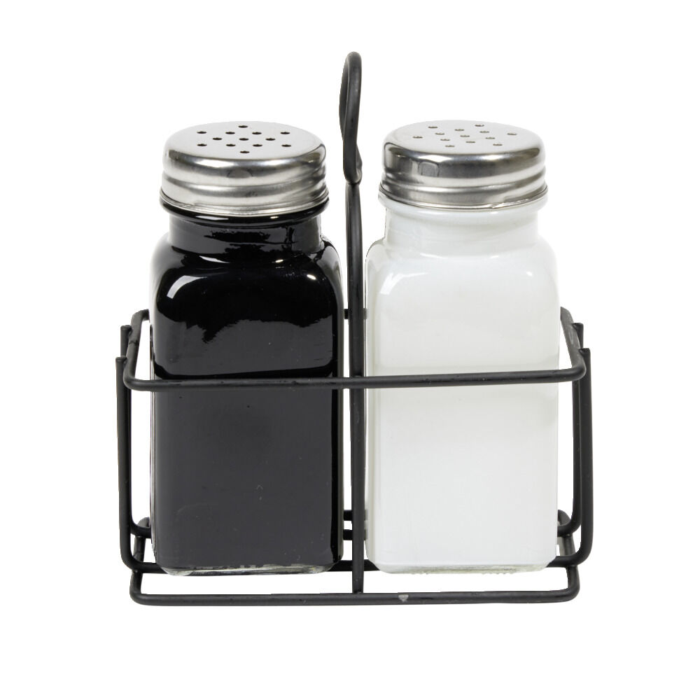 Salière et poivrière en verre et fer 9,5x5xH12cm