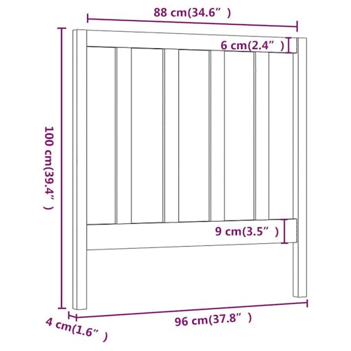 NNEVL Bed Headboard Black 96x4x100 cm Solid Wood Pine