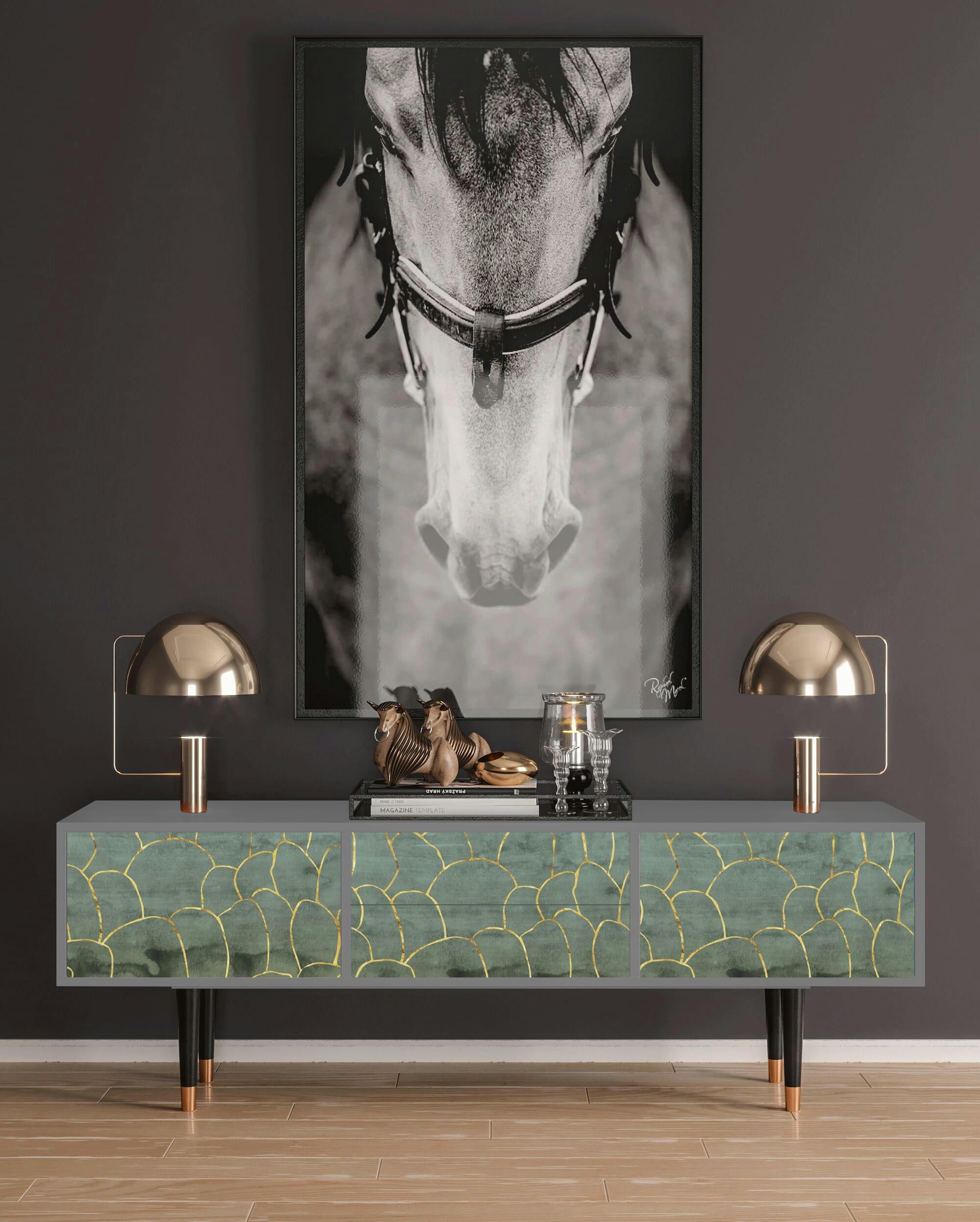 MAGNIFICENT WATER LILY - Meuble TV  bleu-vert 2 tiroirs et 2 portes L 170 cm