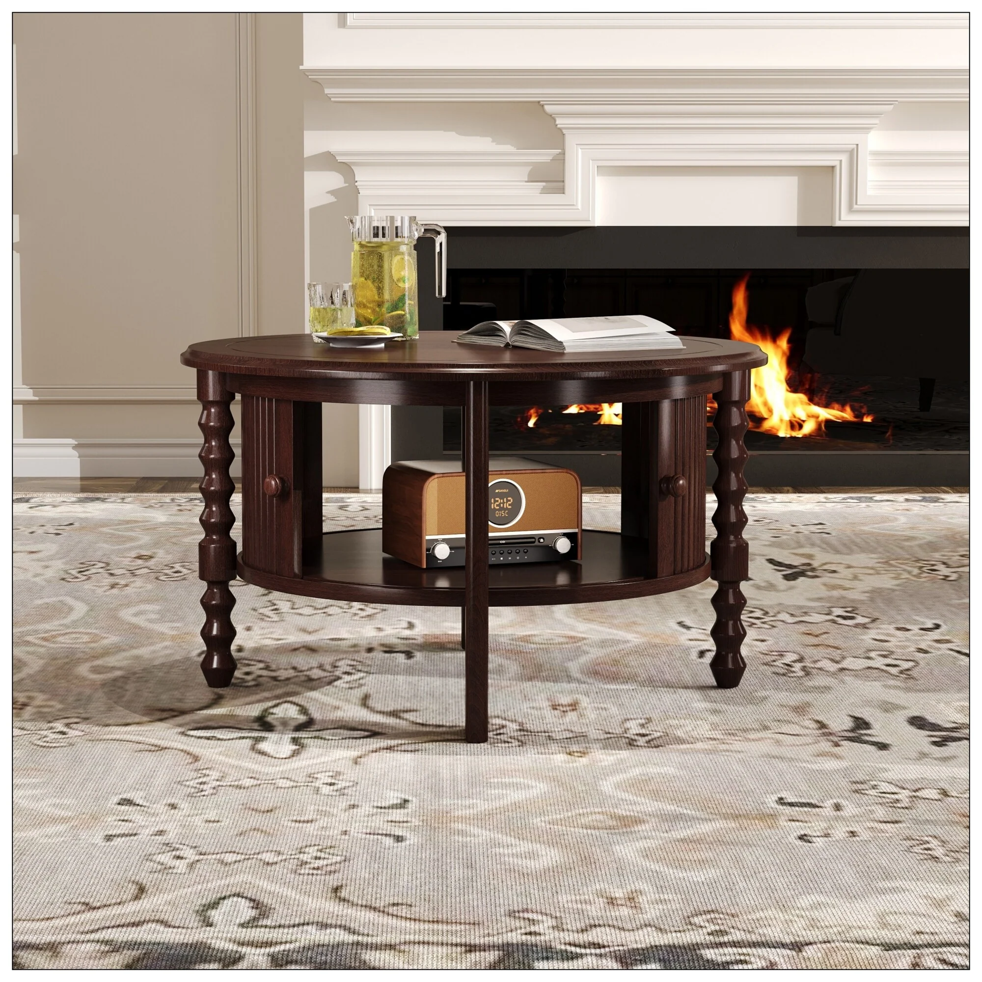 Vintage Round Coffee Table with Storage in 30.3 for Living Room