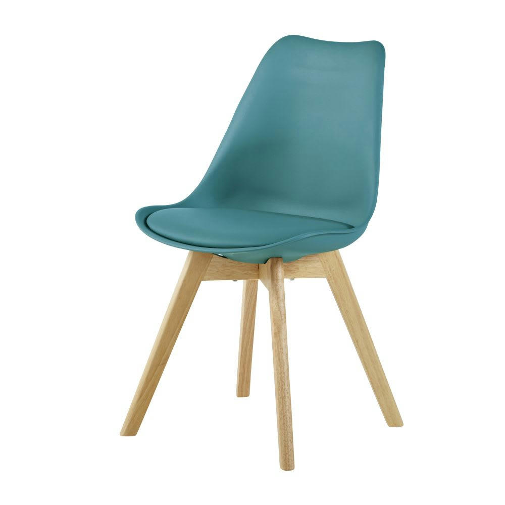 Ice - Chaise style scandinave bleu canard et hévéa
