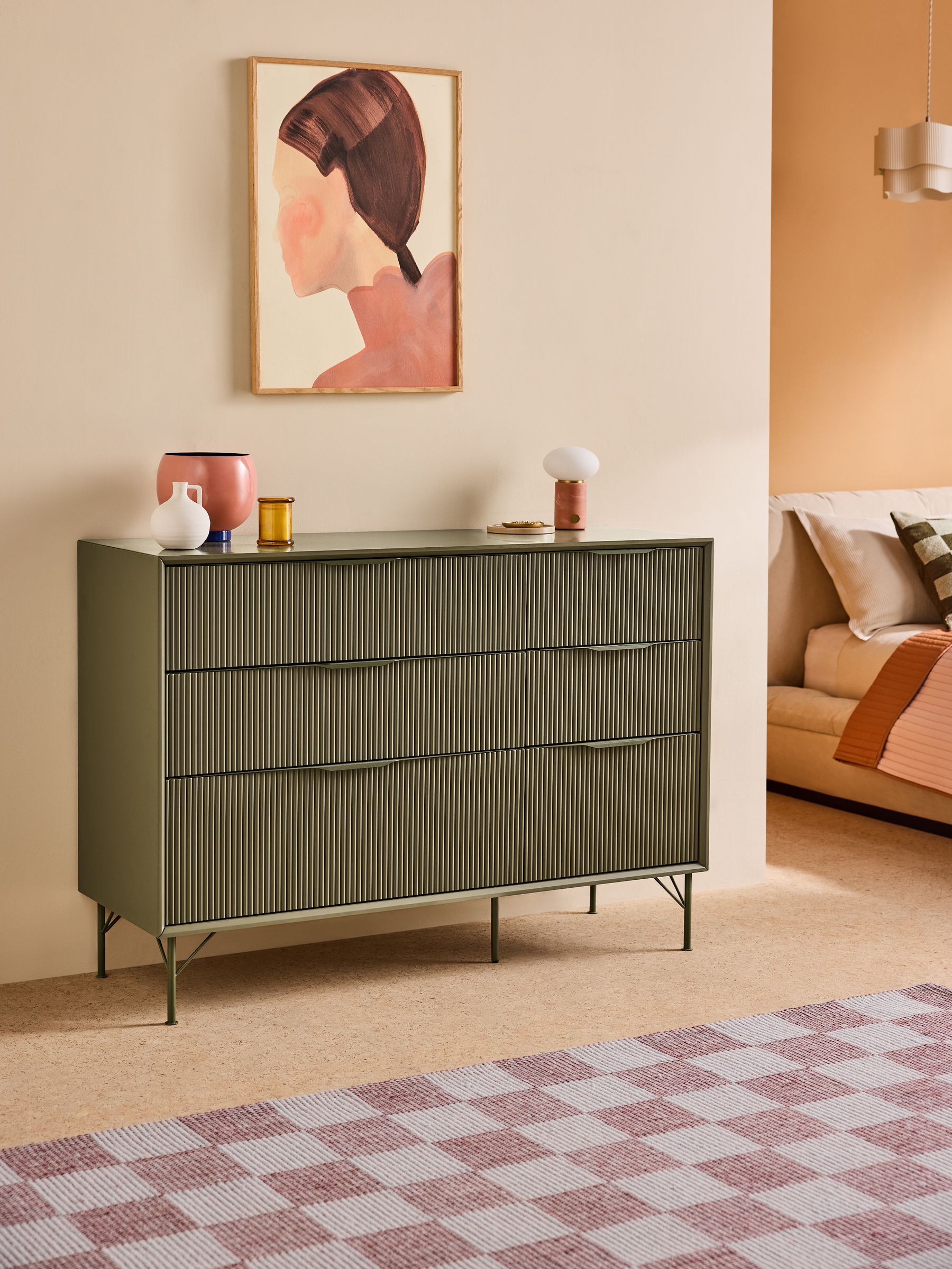 Elian 6 Drawer Wide Painted Chest in Green