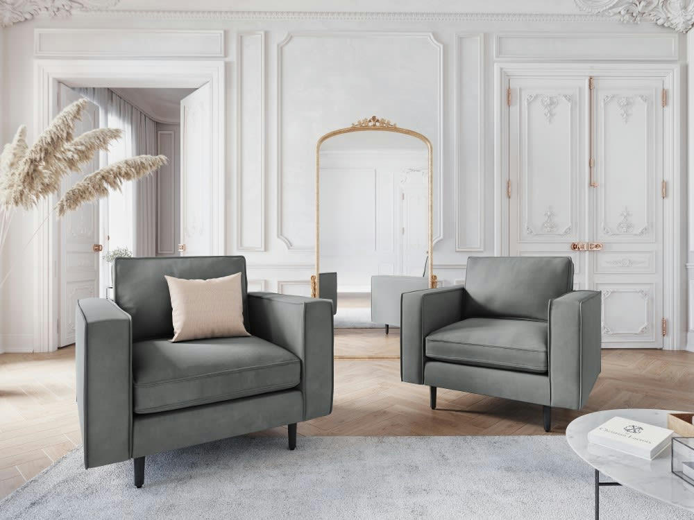 ALEXIS - Fauteuil 1 place en velours gris clair
