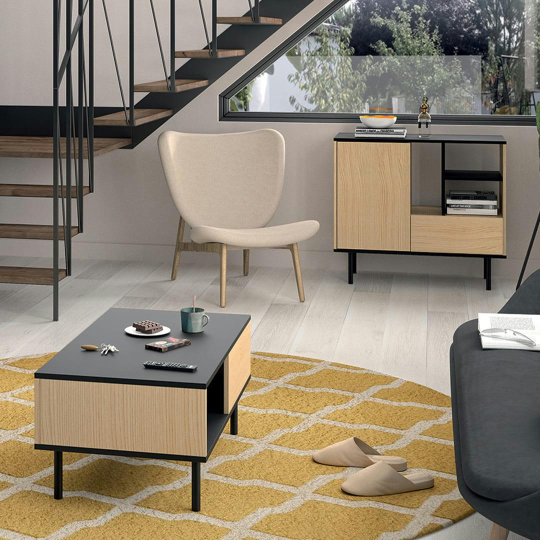 LORD - Buffet effet bois chêne clair et noir