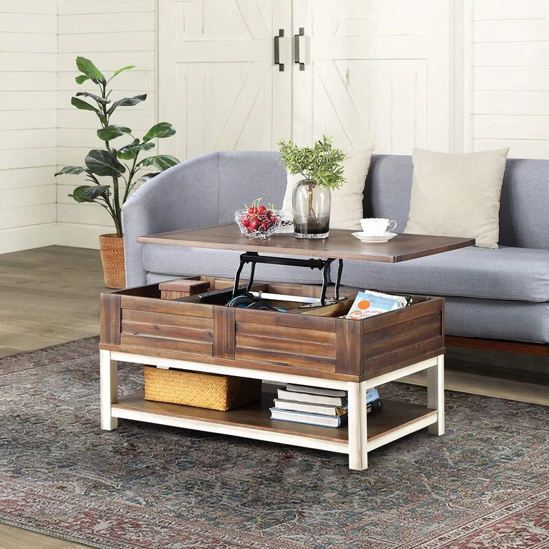 Lift Top Coffee Table Tradition Extendable Hidden Storage Drawer and Shelf Desk - L37.5x W21.5x H24