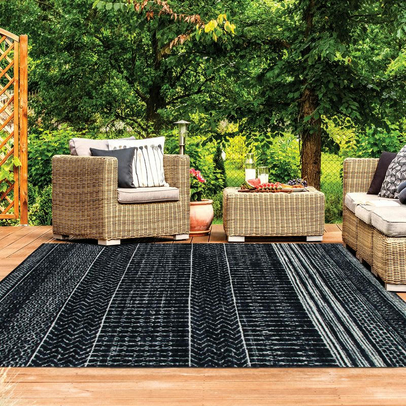 VINTAGE - Tapis intérieur-extérieur vintage bleu noir 160x230