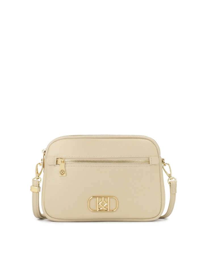 Beige handbag with a pocket on the front