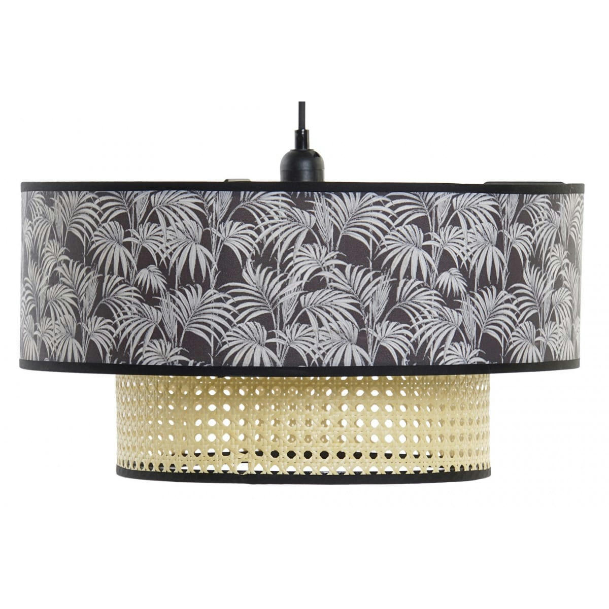 - Suspension polyester palmiers et cannage 46x46x25cm