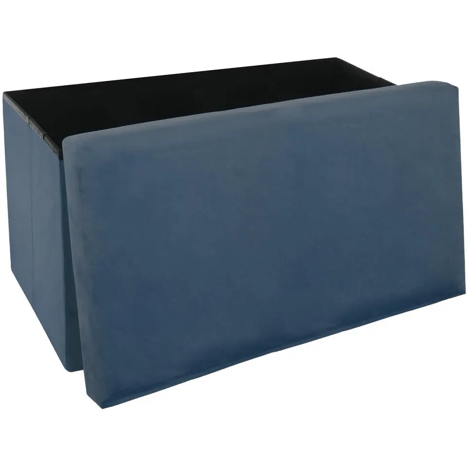 Atmosphera Poef/hocker - opbergbox - blauw - PU/MDF - 76 x 38 cm