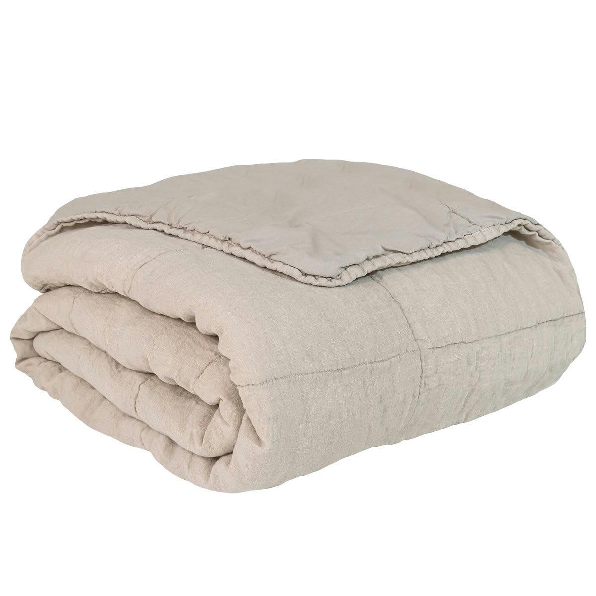 - Couvre-lit en lin lavé sable doublure en percale de coton lavé Oslo