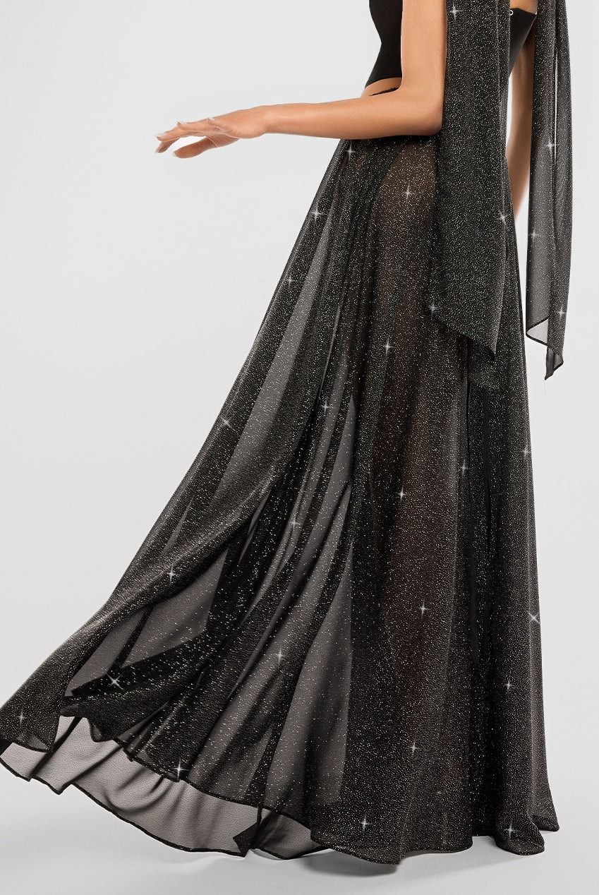 Goddiva Gathered A Line Glitter Chiffon Maxi Skirt