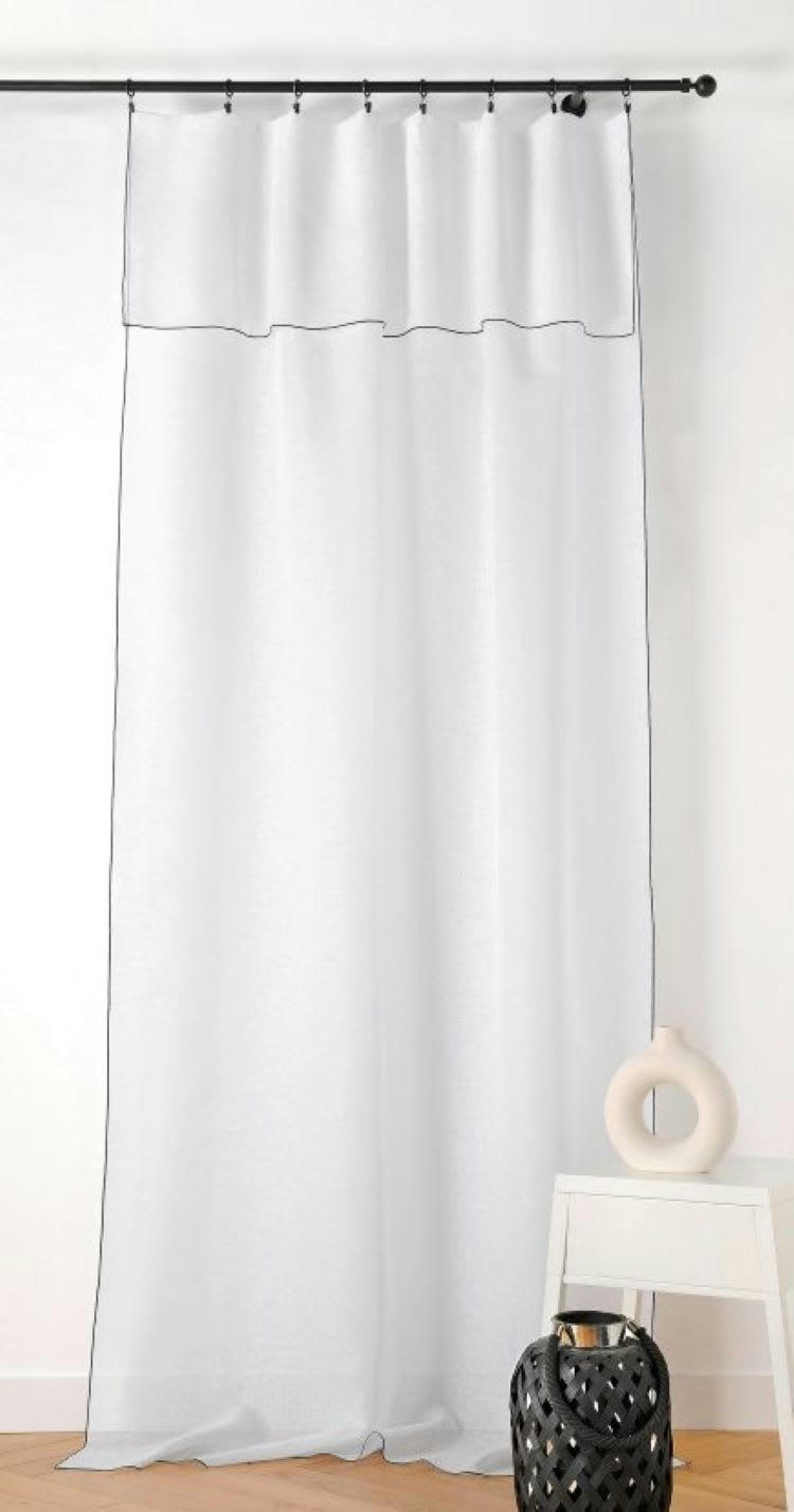 - Voilage aspect lin bourdon noir Blanc 140x295cm