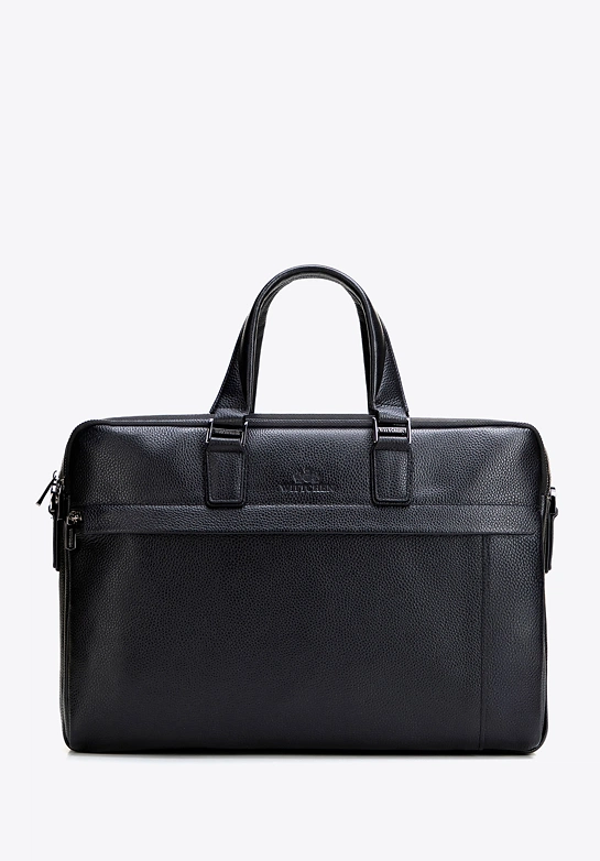 Torba na laptopa 15,6” ze skóry naturalnej dwukomorowa czarna