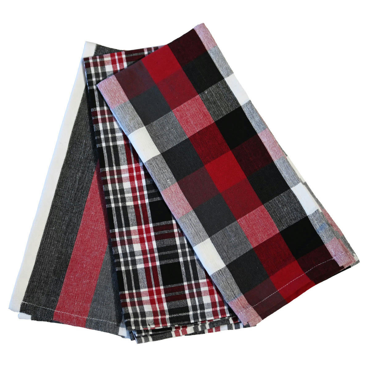 GLASGOW - 3 torchons coton assortis  rubis 45x70 cm