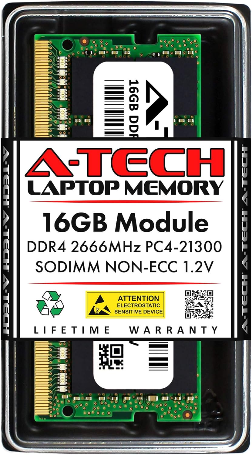 A-Tech 16GB DDR4 2666MHz PC4-21300 (PC4-2666V) CL19 SODIMM 1.2V 260-Pin Non-ECC SO-DIMM Laptop Notebook RAM Memory Module