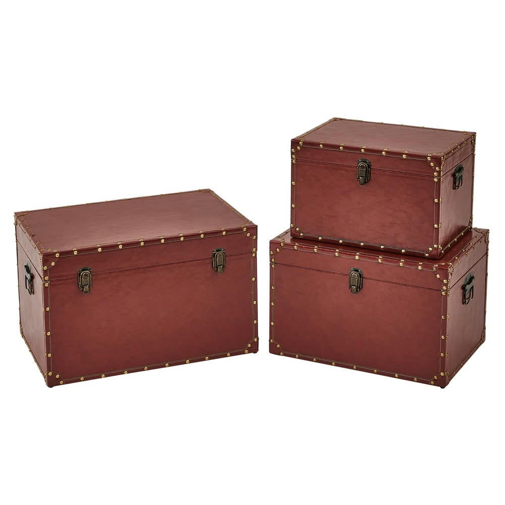 - Set de 3 malles en similicuir marron 56x38x35cm