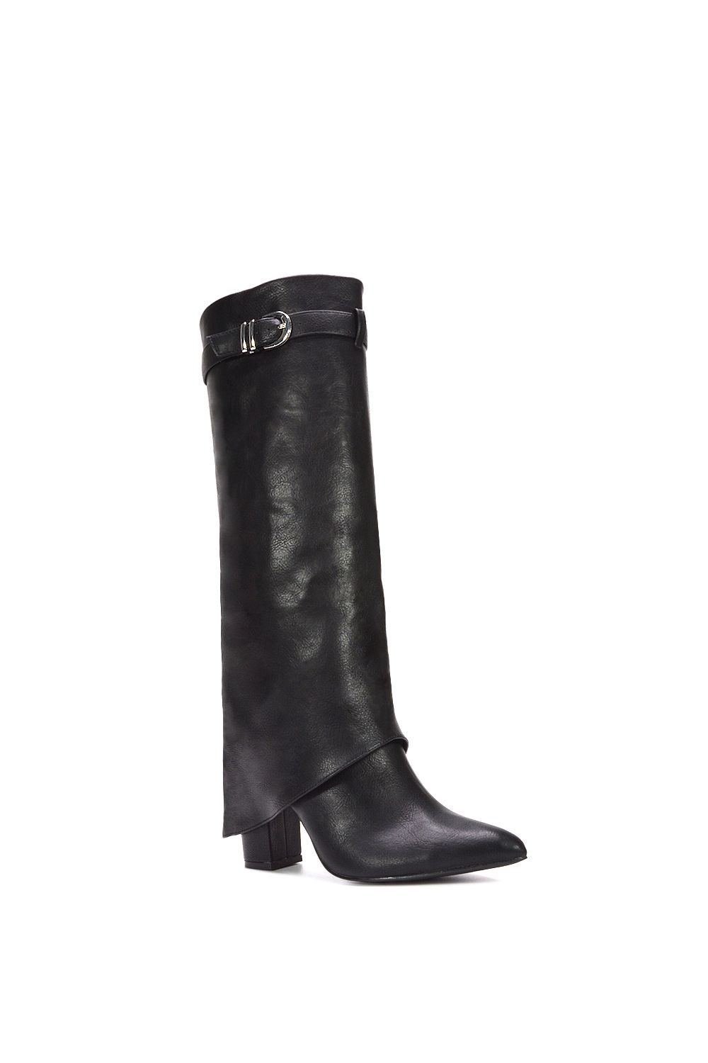 XY London Aaliyah' Fold Over Boots Block Heel Buckle Point Toe