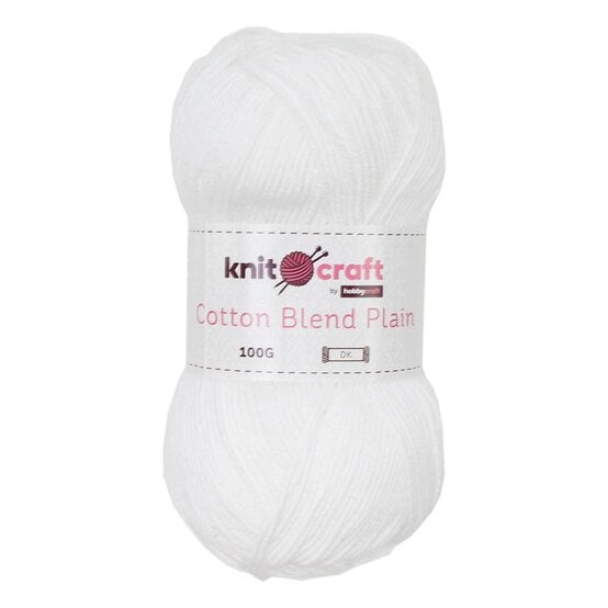 Knitcraft White Cotton Blend Plain DK Yarn 100g