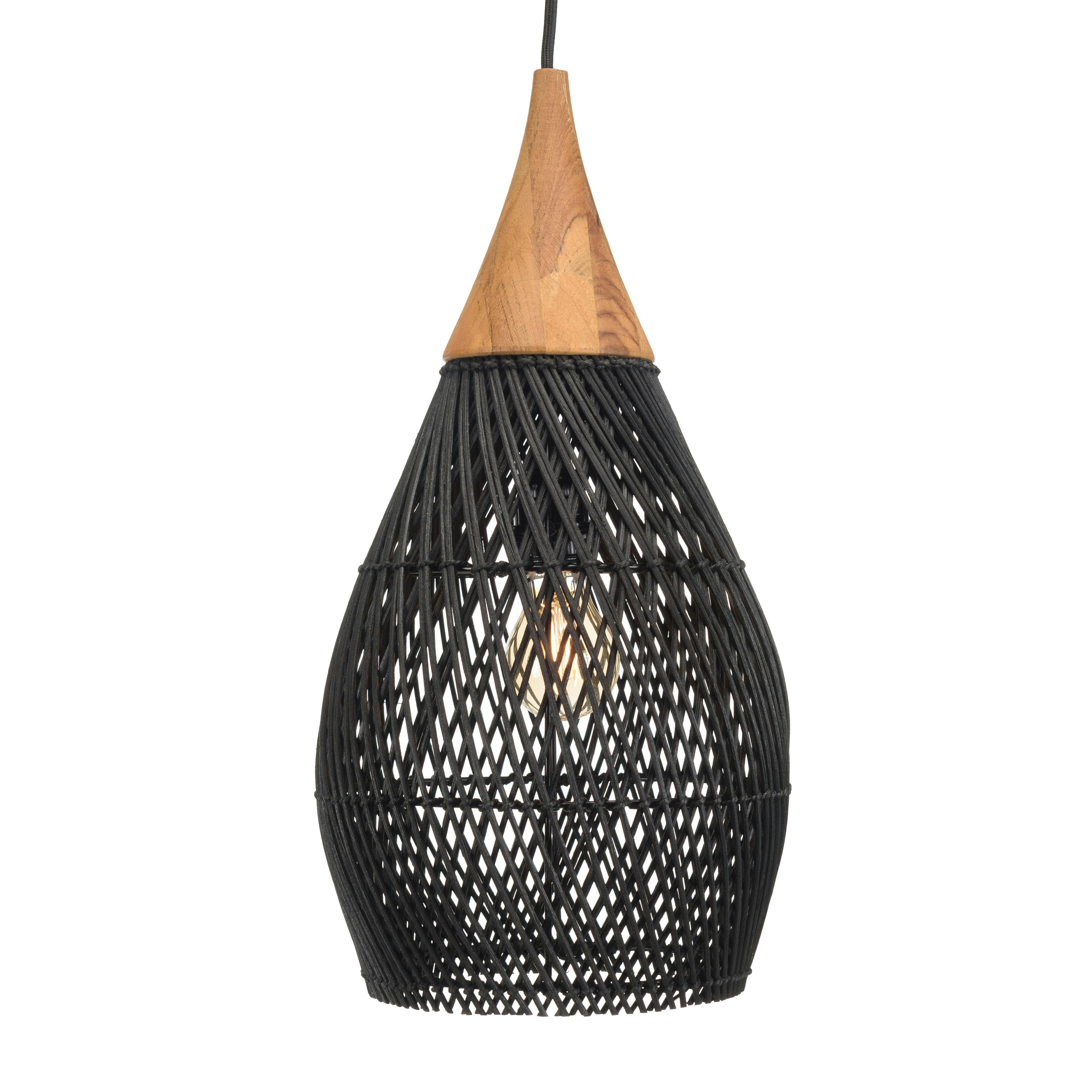 Suspension goutte 25x25cm en rotin couleur noire et teck FOLELLI