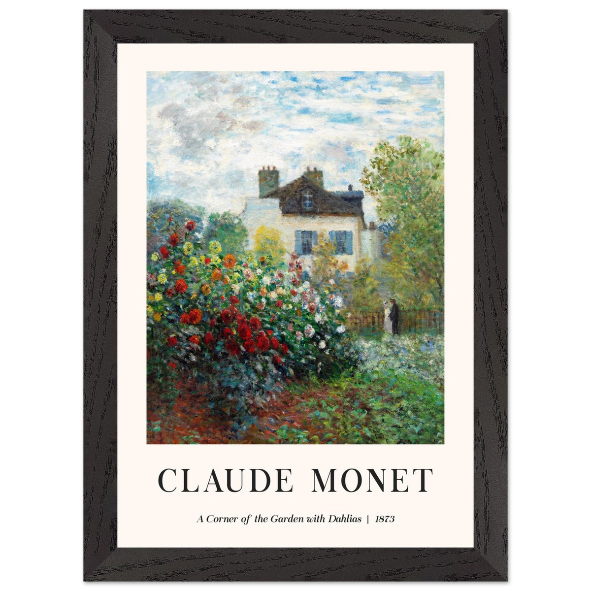 Artfulprints Poster met Lijst Claude Monet - A corner of the garden with dahlias  - A4 21x29.7 cm - Meerkleurig
