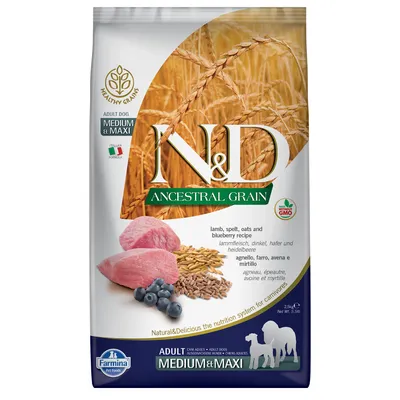 Farmina N&D Ancestral Grain Adult Medium & Maxi with Lamb & Blueberry