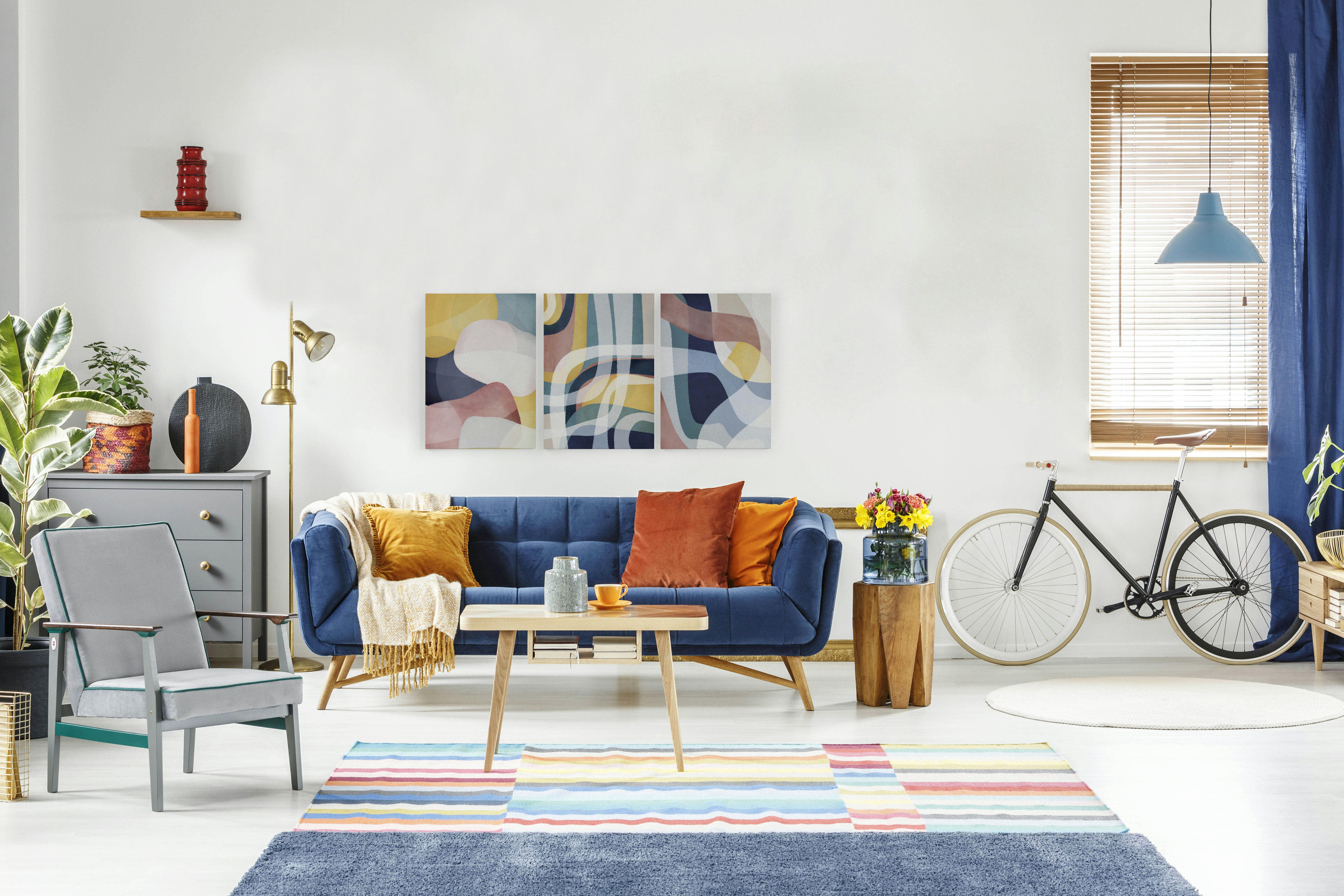 GEOMETRIC COLORS - Set 3 Peintures sur toile 60x40 imprimé HD Couleurs géométriques