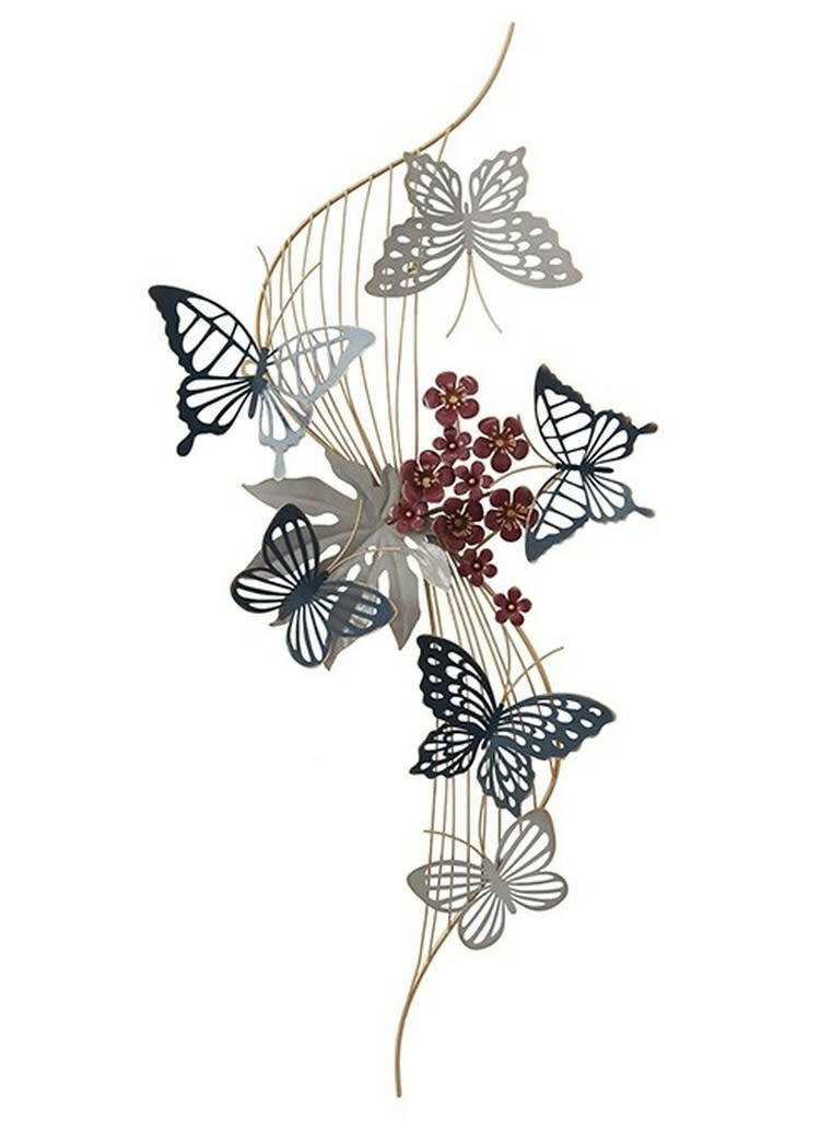 CASSIS - Décoration murale en métal papillons et fleurs 103x49x7