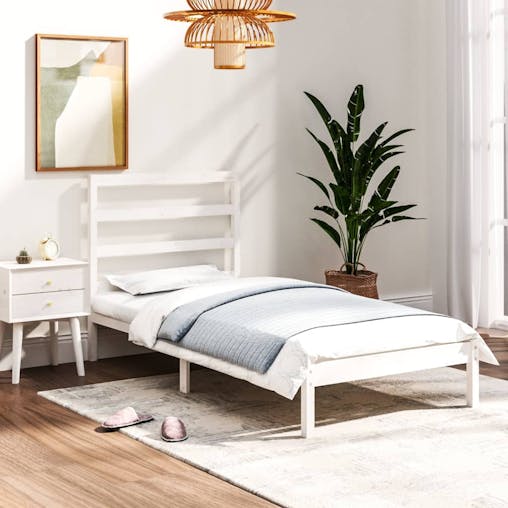 NNEVL Bed Frame White Solid Wood 90x190 cm Single Bed Size