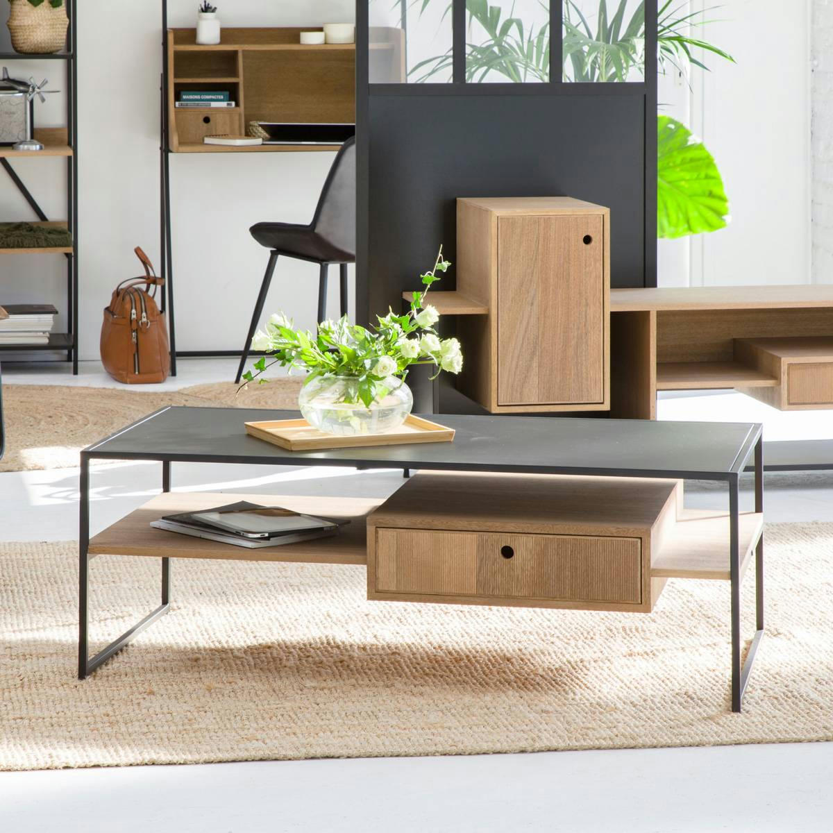 ORTENSE - Table basse en métal noir 120 cm