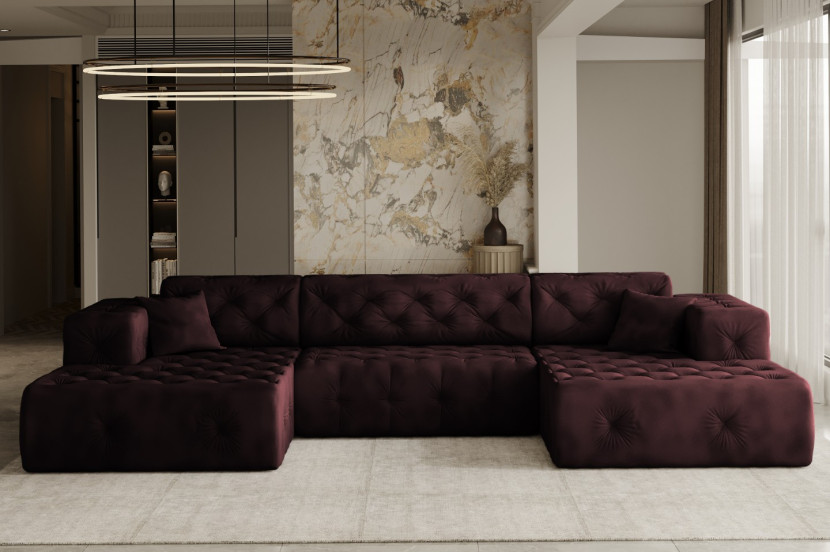 Sofa w kształcie U LUX narożnik, tkanina Whisper, Bordowy