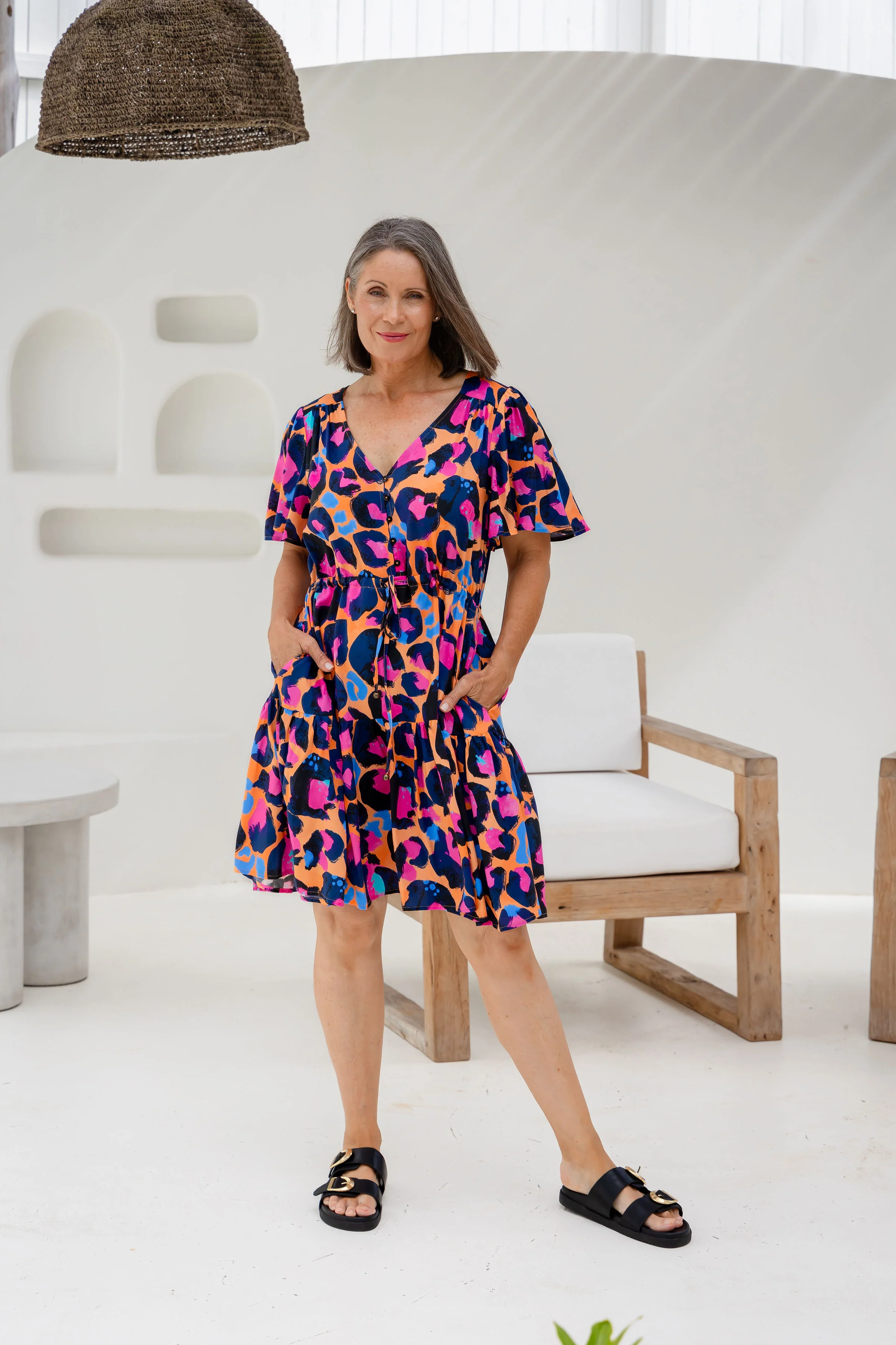 Esmae Dress in Sherbie - Peach Leopard by Kasey Rainbow
