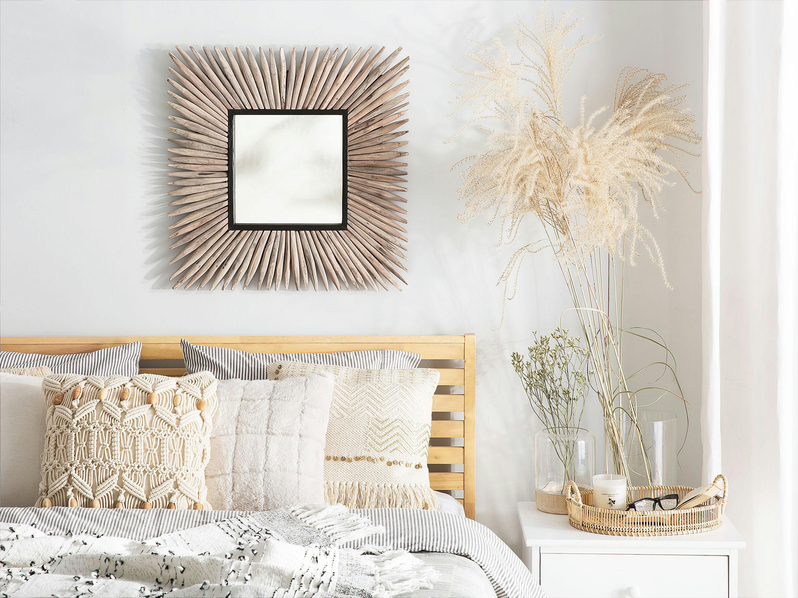 SASABE - Miroir en bois solide bois clair 64x64