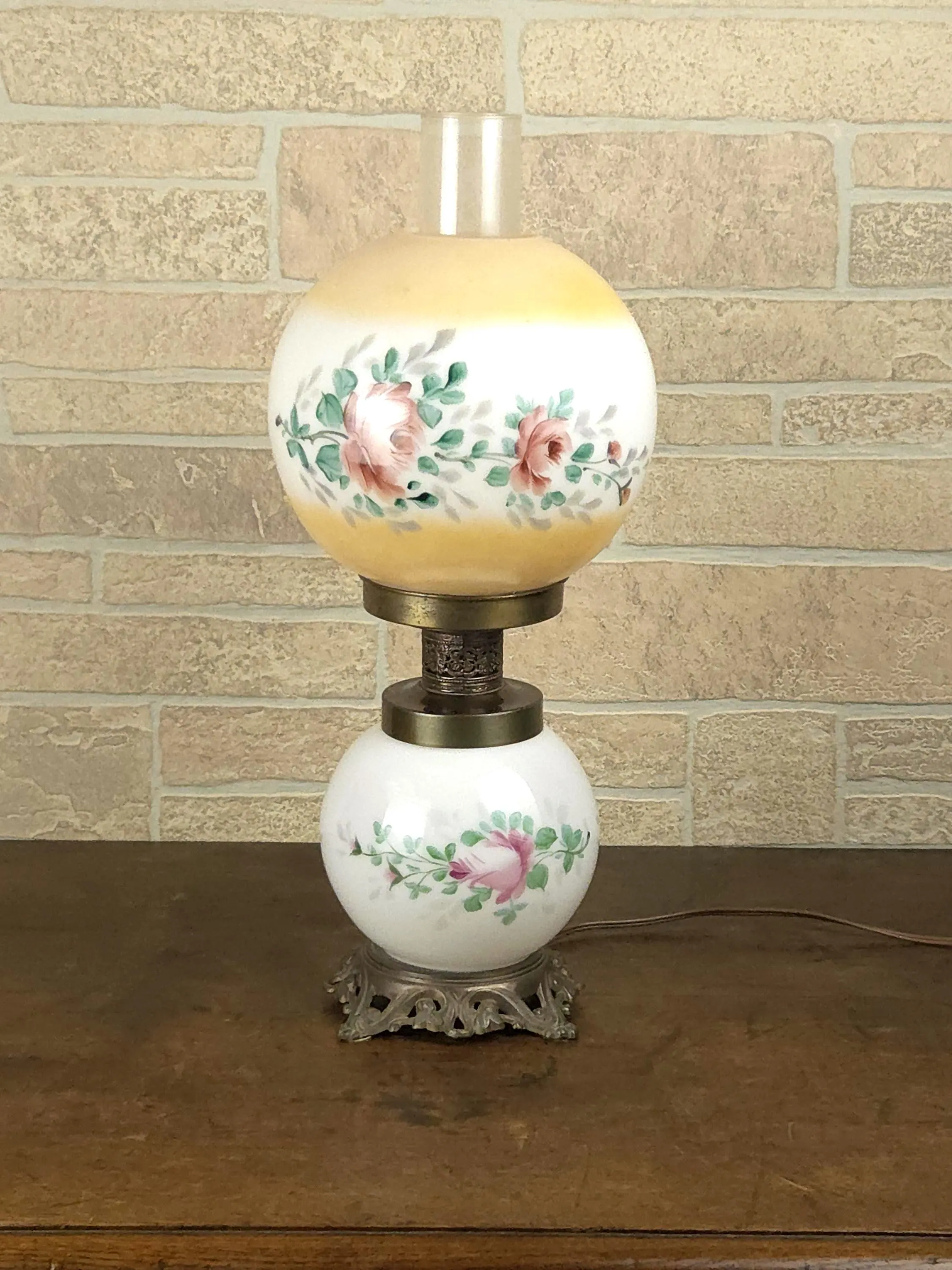 Vintage 1940's American Hand Painted Glass Globe Lamp.