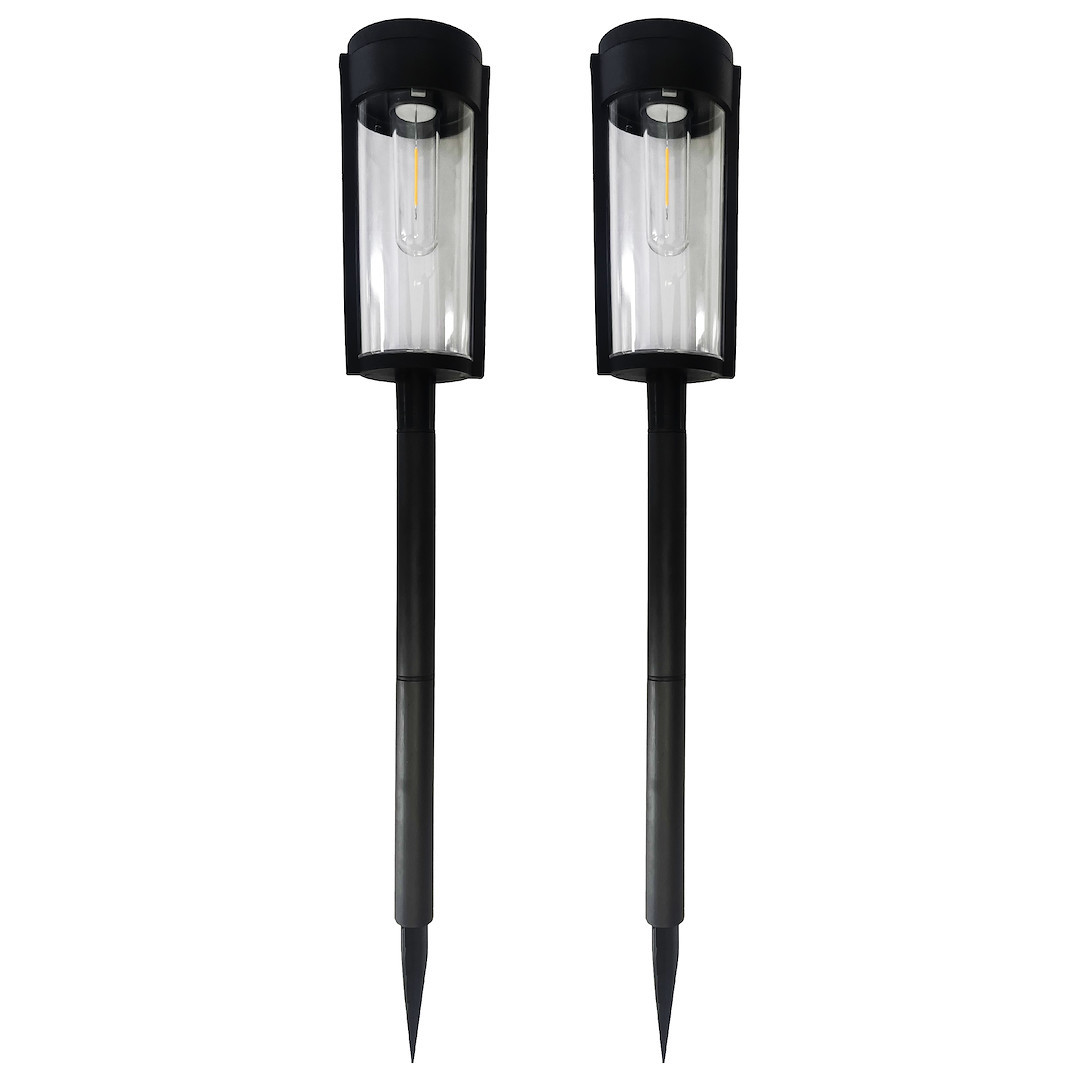 2x słupek solarny wbijany 65 cm okrągły 9cm ciepła barwa LED 0.1W IP44