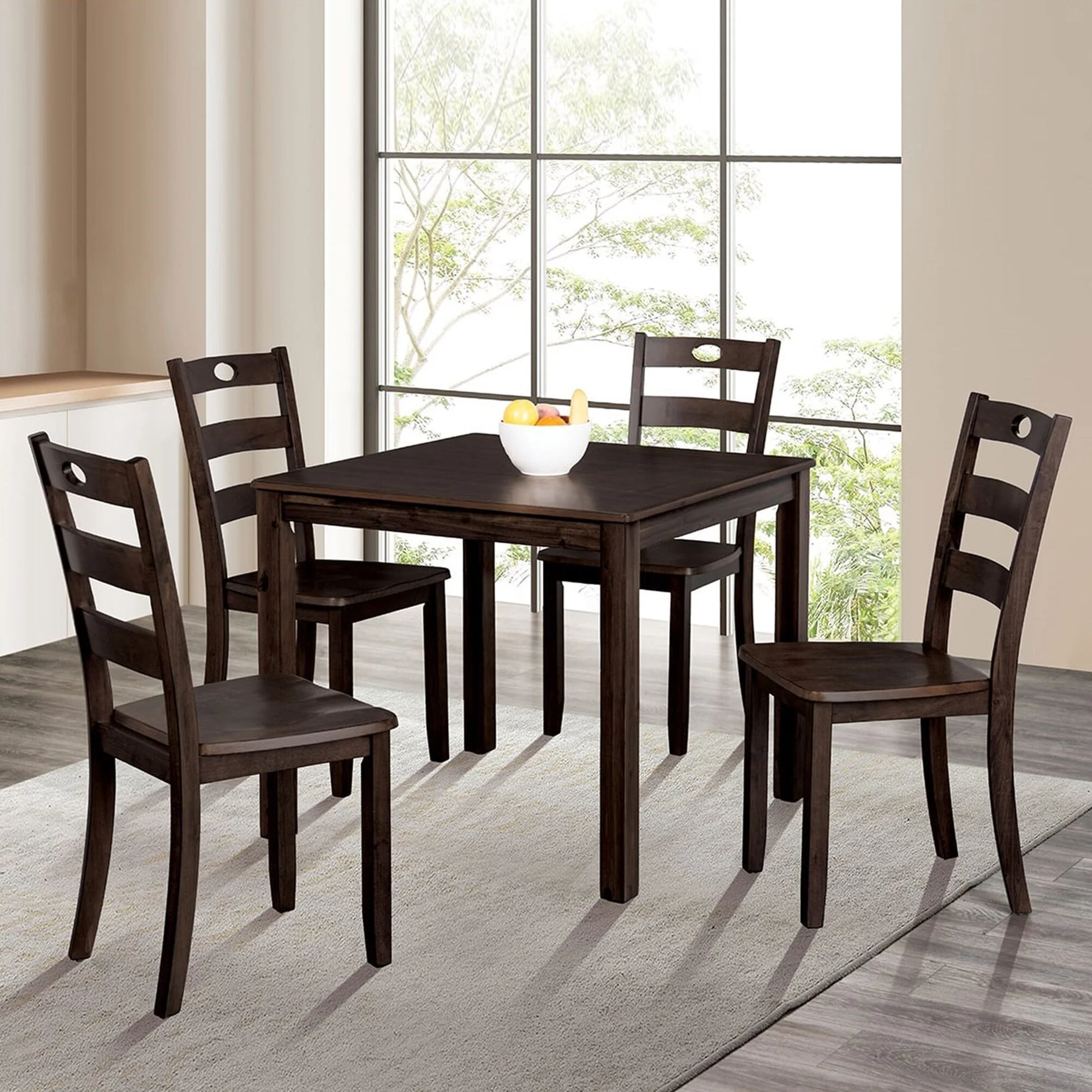 Farmhouse Expresso Solid Wood 5-piece Dining Table Set