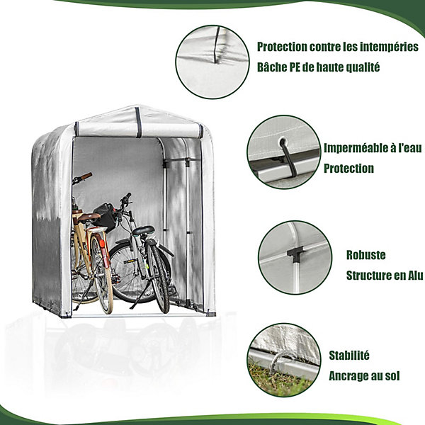 Abri de Jardin Argent Multifonctionnel Tente Stockage Vélo Garage - Extérieur, 120 x 176 x 163 cm