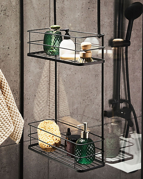Etagères suspendues en métal noir pour salle de bain TAYASU