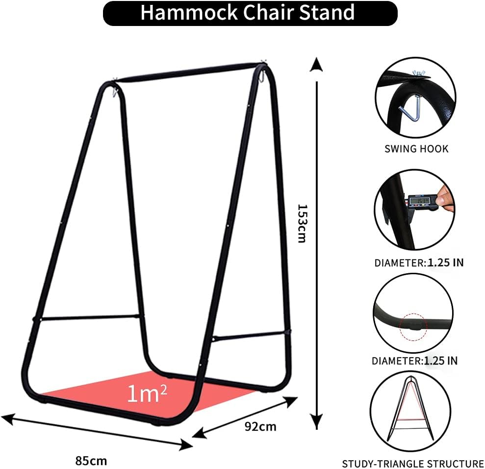 YUCAN Hammock Chair Stand with Hanging Swing Chair Included,Weather Resistant and Saving Space Stand Max 450 Lbs, Quality Cotton Weave Wrap Whole,Suitable for Indoor Outdoor Patio Yard（Grey） Patented