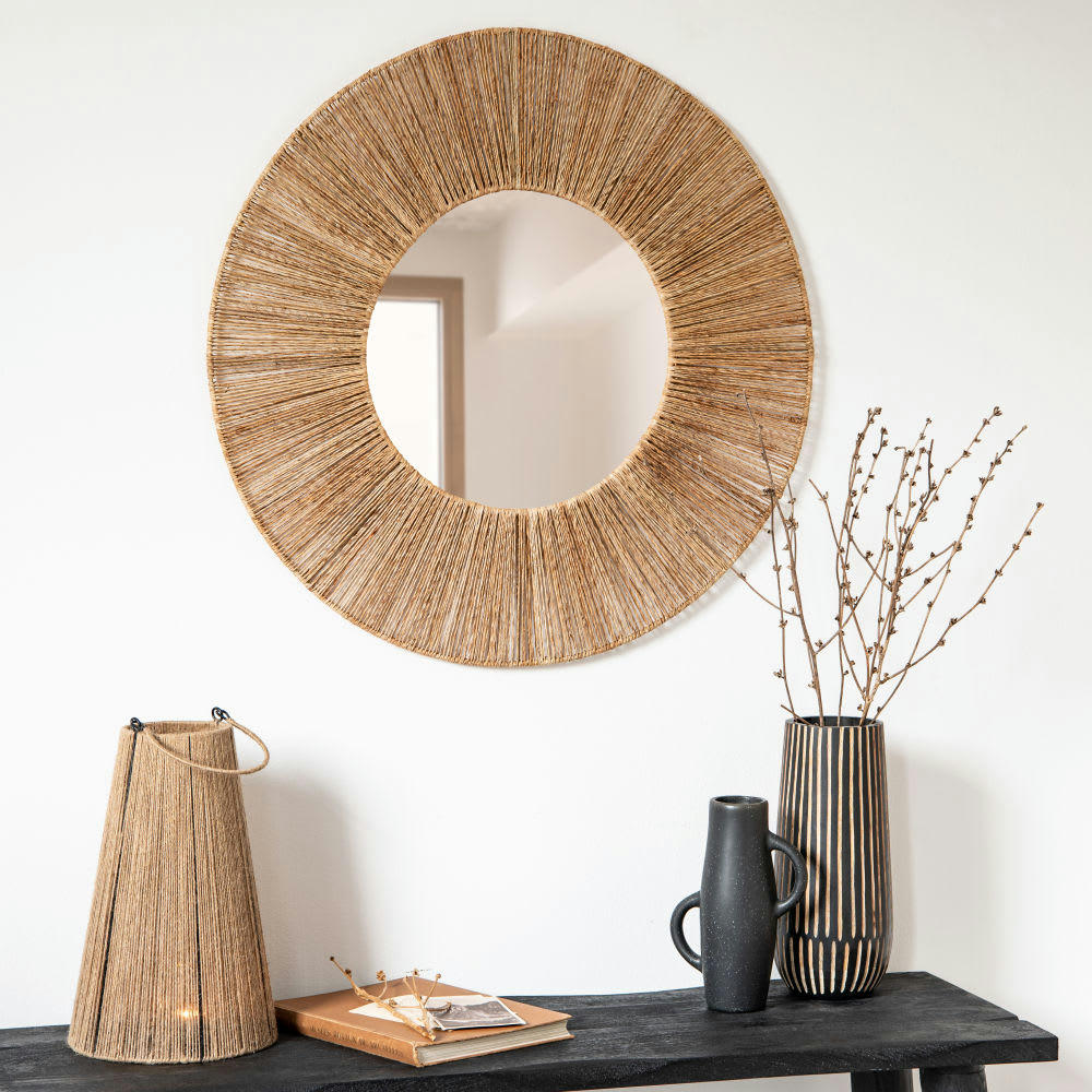 ETHANIEL - Miroir rond en jute marron D70