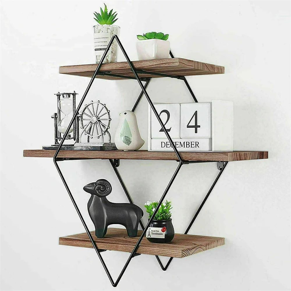 3 Piece Diamond Wood Floating Shelf - 20 inch H