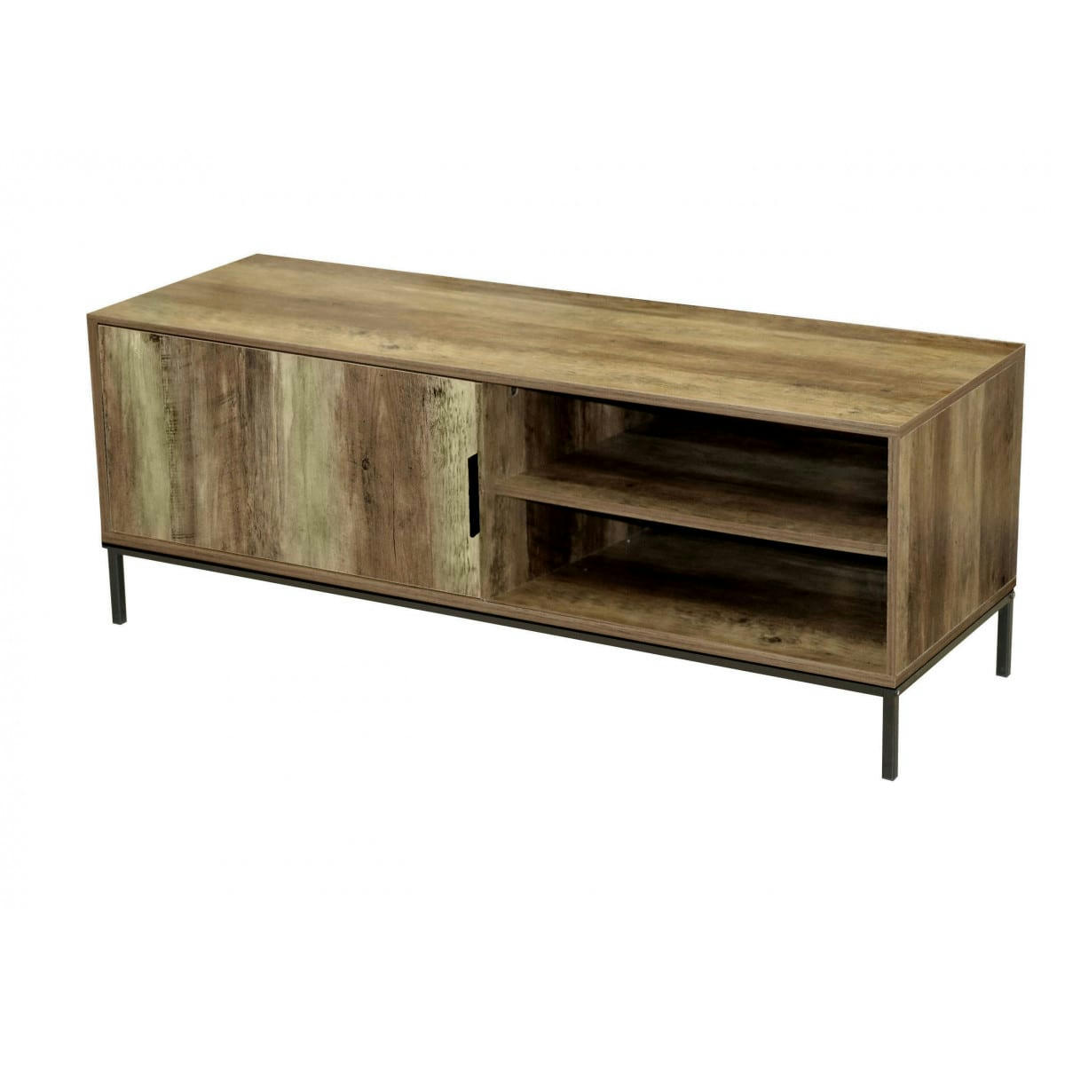 JOYA - Meuble de télévision métal noir et bois 1 placard + 2 étagères